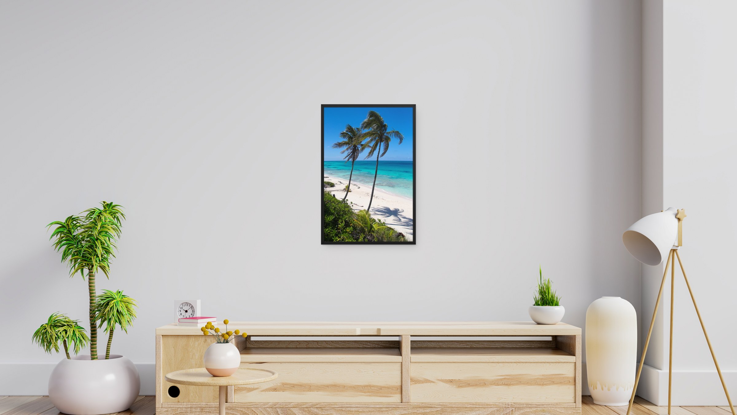 Secret Paradise, framed print, black, shown on a wall at home